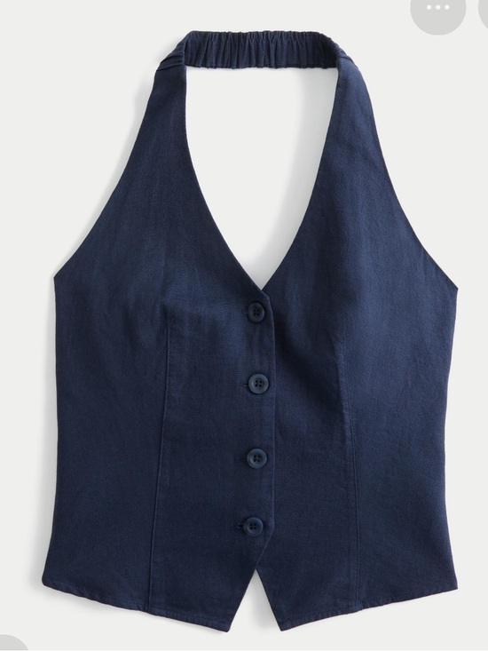 Hollister Tops - Hollister Navy Blue Linen-Blend Halter Button Tank